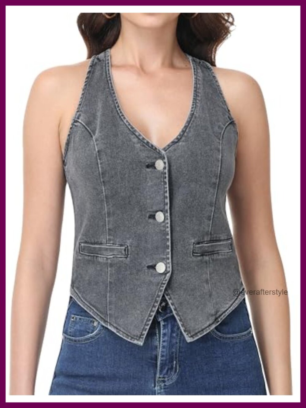 Denim Vest Sleeveless Fitted Button Down V-Neck Jean Vest Top